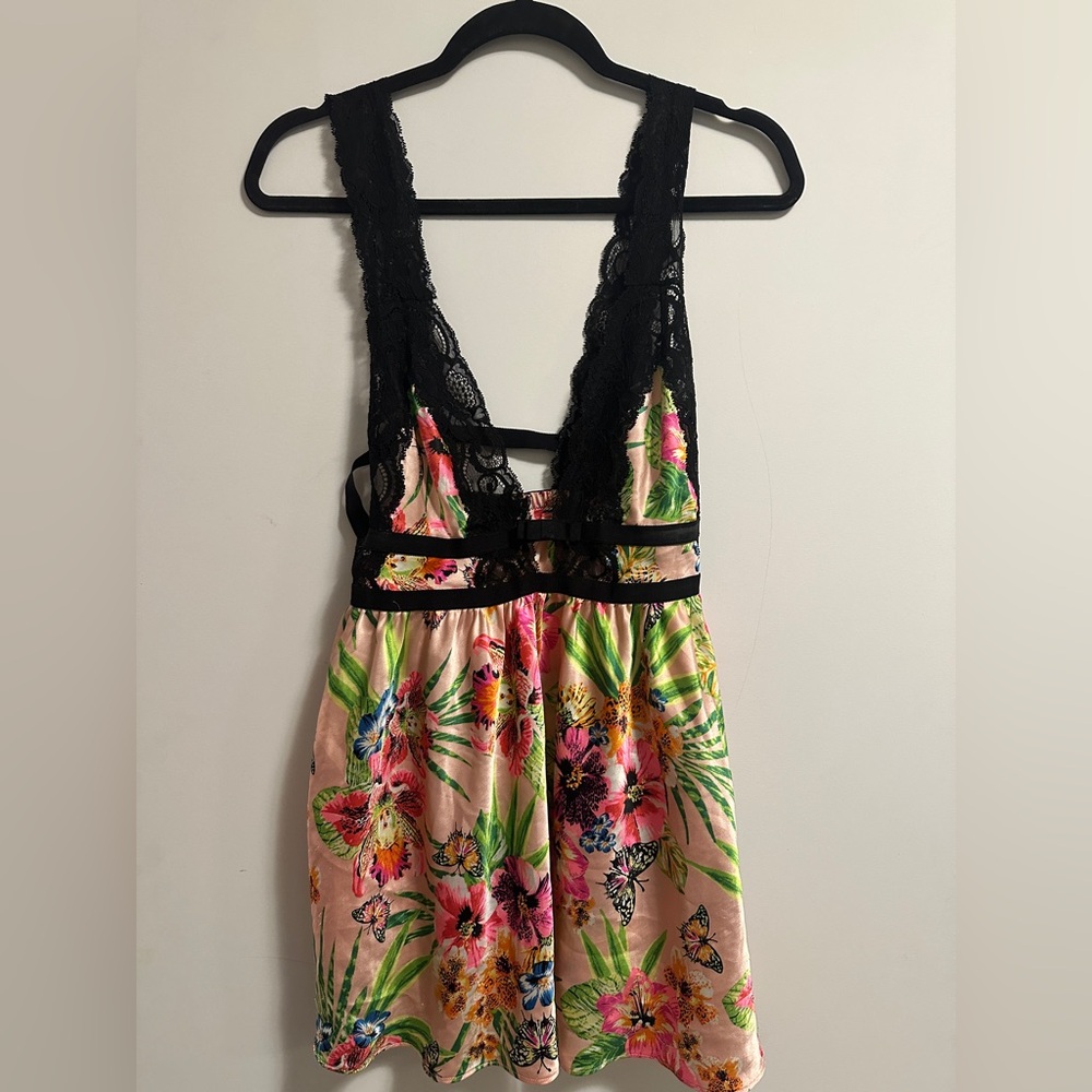 Victoria's Secret Pink and Black Lace Trim One Piece